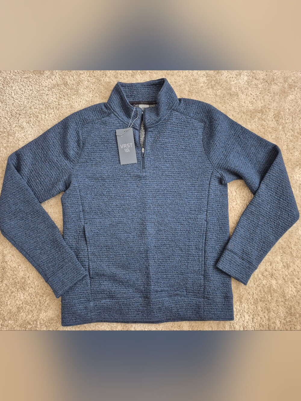 VRST Men's Blue Quarter-Zip Textured Sweater New